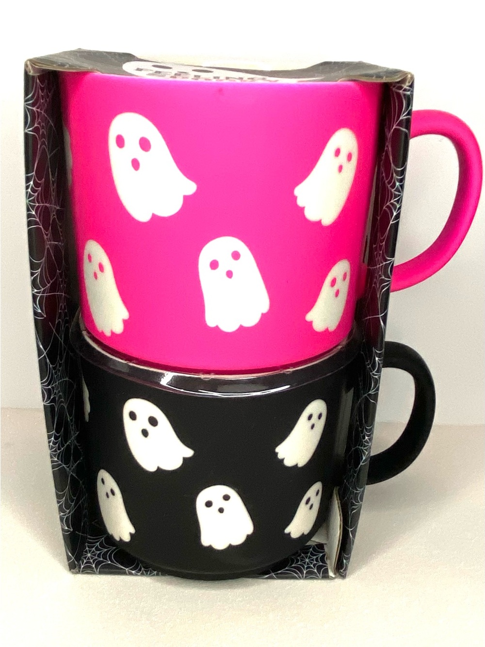 Halloween Ghost Ceramic Mug Set glow in the dark - Pink & Black